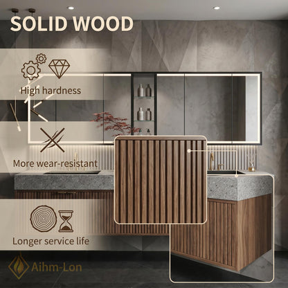 76''-96'' Bathroom Vanity with Sink Floating Vanity Slate Look Countertop Glass Center