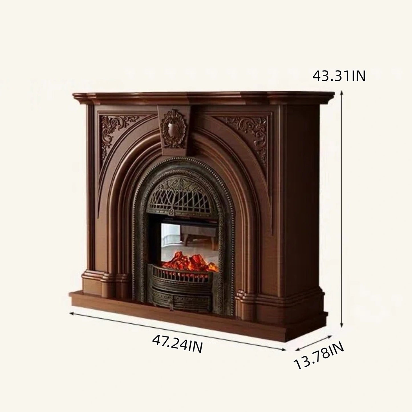 Aihm-Lon Brown Vintage Electric Fireplace Includes Arched Birdcage 47.24”(Bright brass birdcage)
