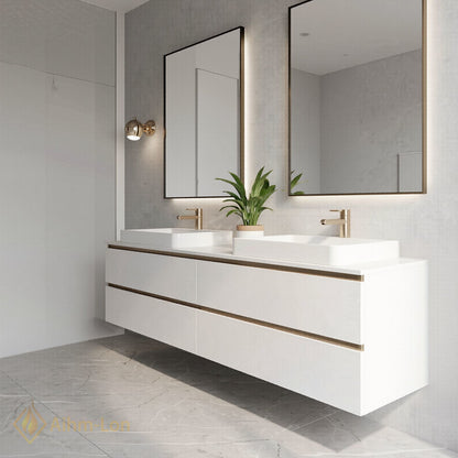 60''-96'' Modern Bathroom Vanity with Sink Double Sink Floating Design Spacious Storage Cabinet