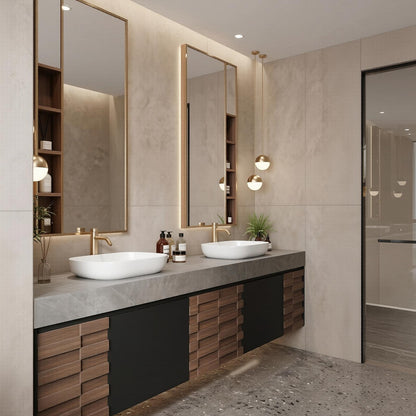 60''-96'' Double Bathroom Vanity with Sink Modern Floating Geometric Drawer Solid Wood Grain