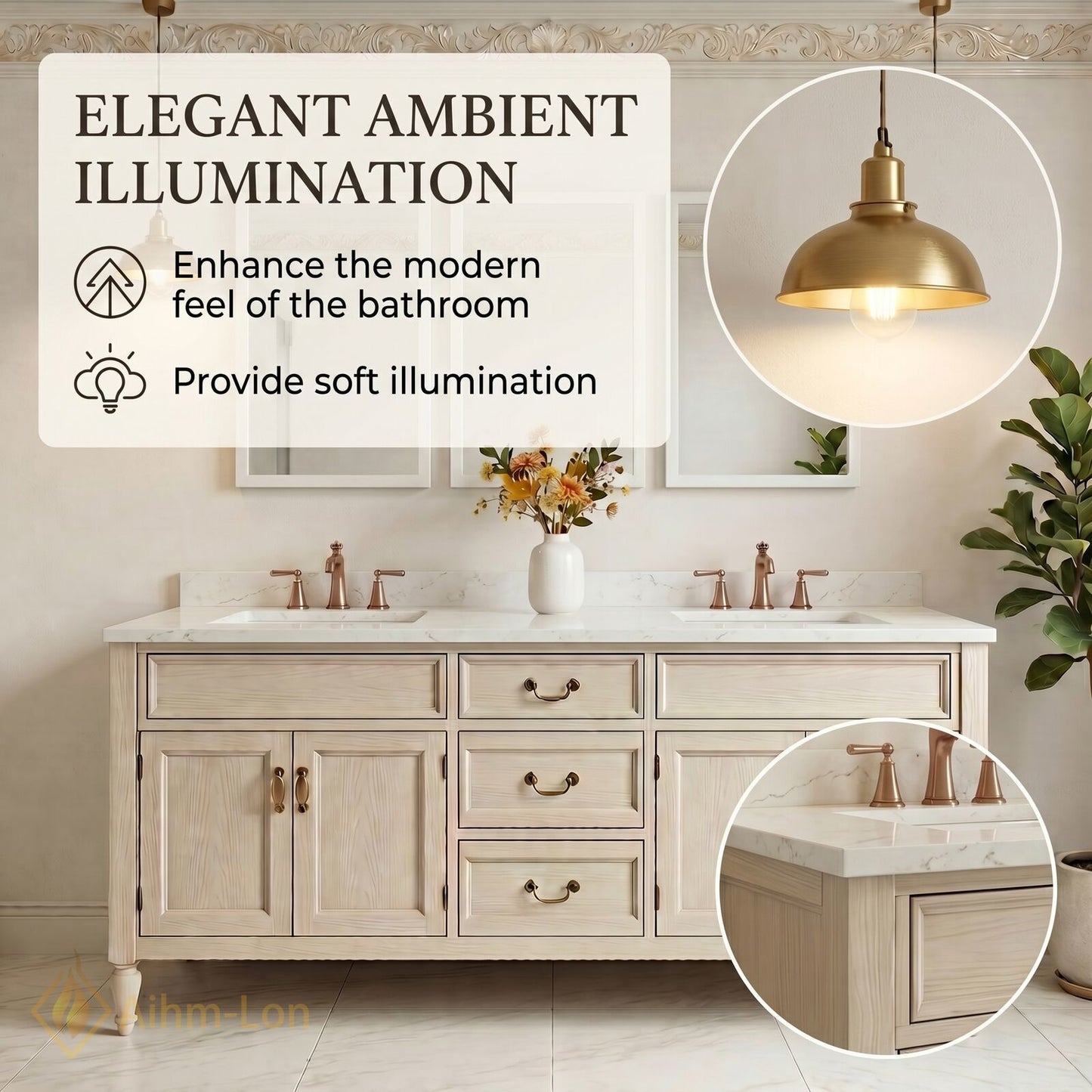 76''-96'' Classic Bathroom Vanity with Sink Light Wood Grain Marble Shaker Drawers