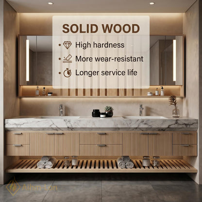 76''-96'' Modern Floating Bathroom Vanity with Sink Double Basin Vertical Slatted Front