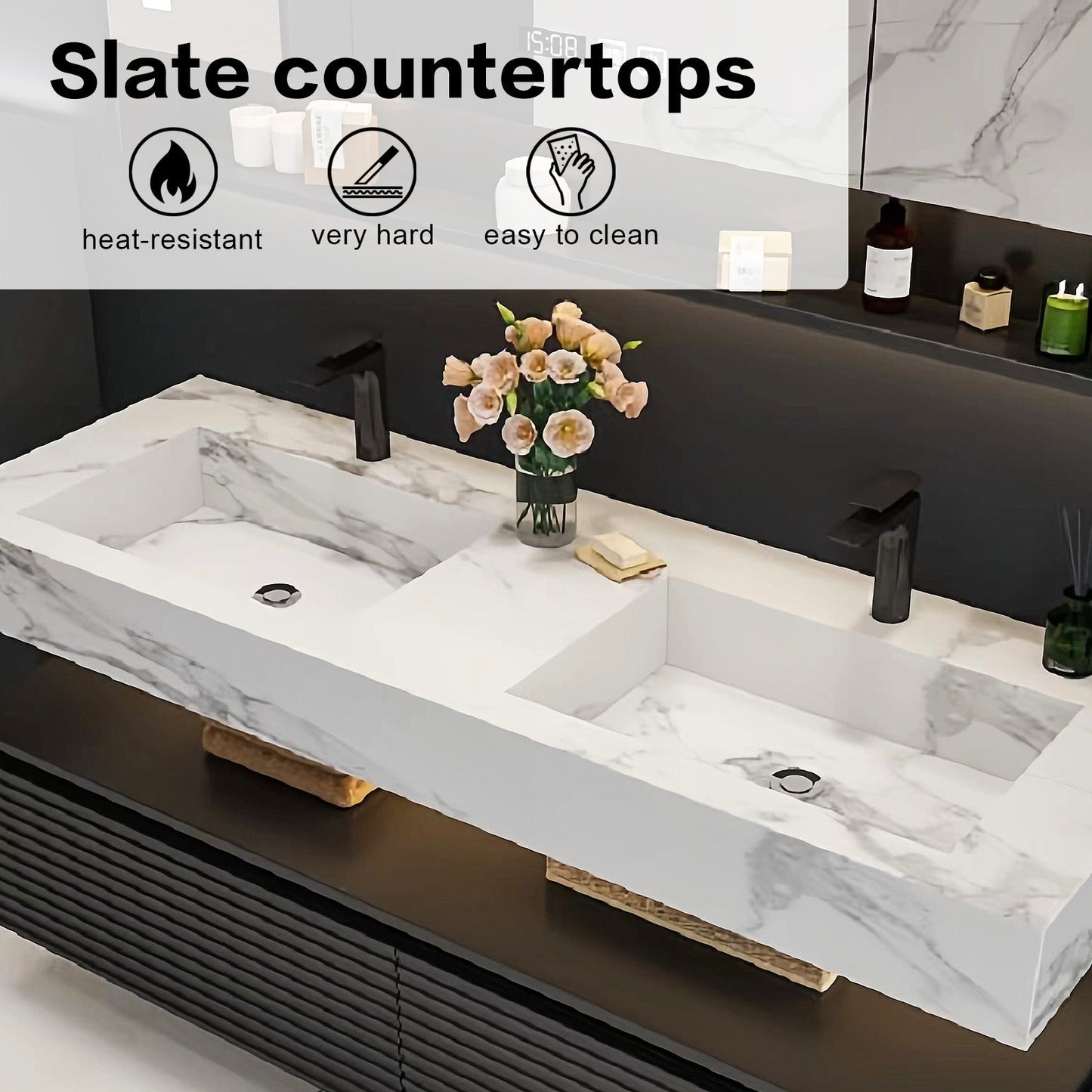 52"-78"Modern Vanity Double Sink Open Storage and LED Smart Mirror