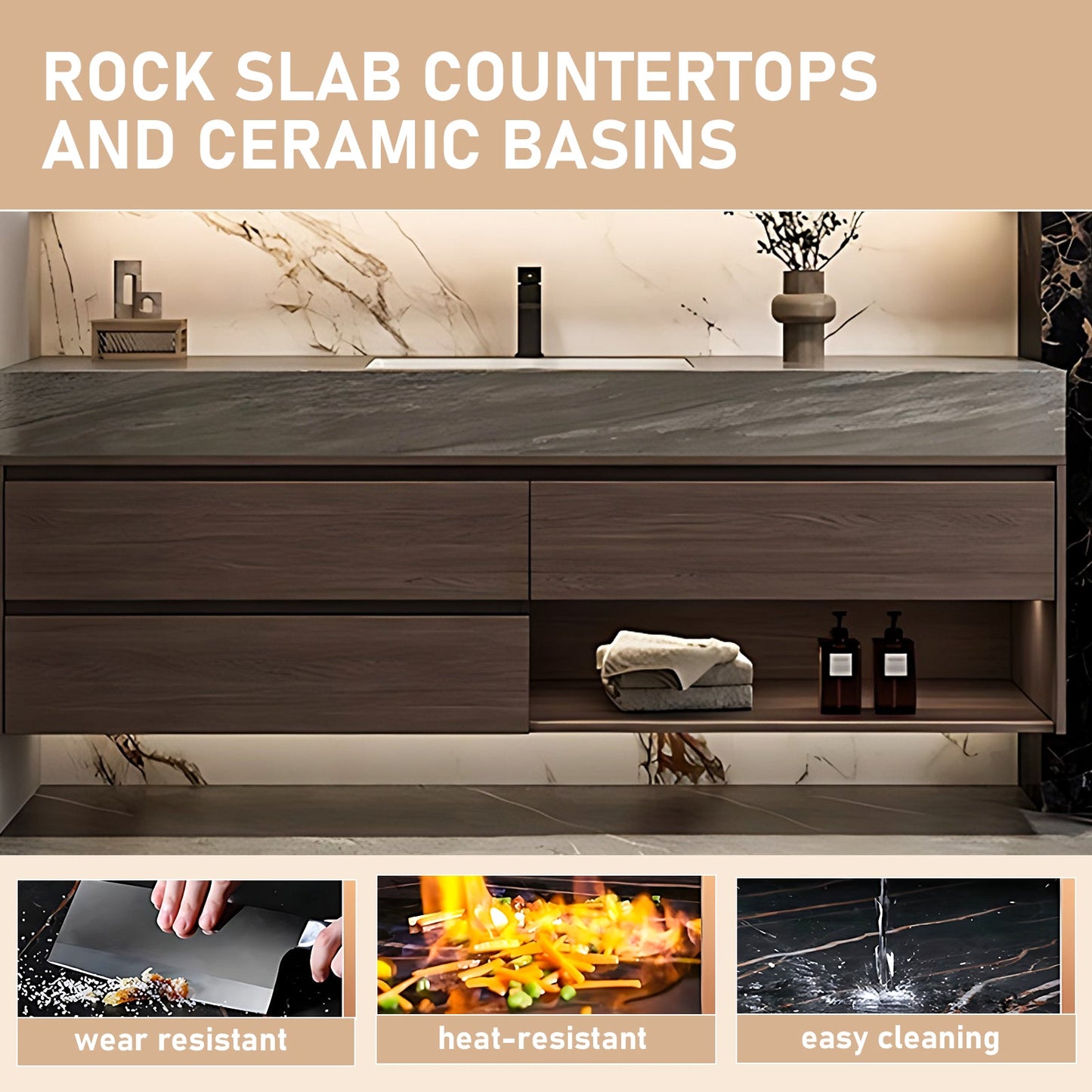 40"-72"Floating Bathroom Vanity with Sink Includes Log Modern Panel Drawers