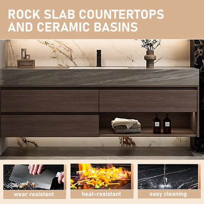 40"-72"Floating Bathroom Vanity with Sink Includes Log Modern Panel Drawers