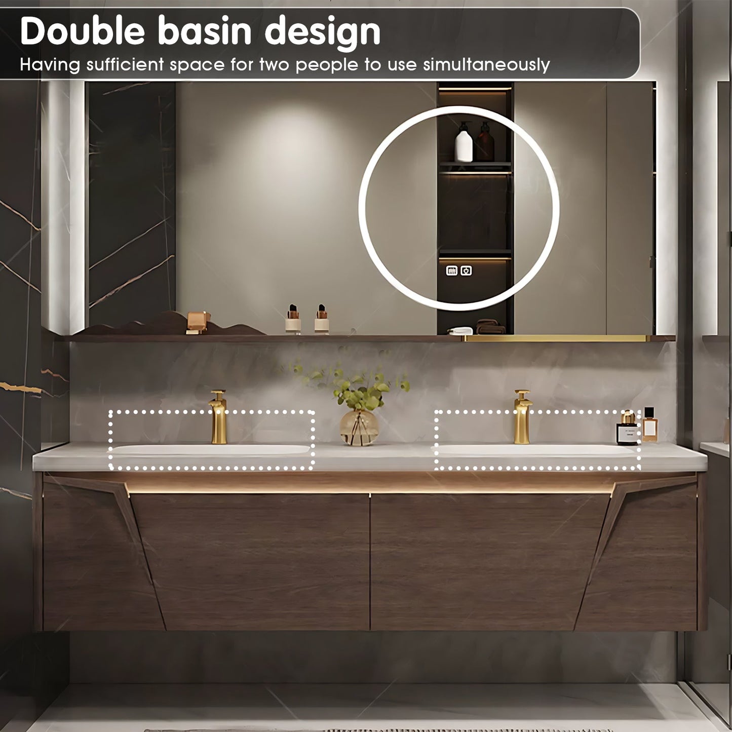 52"- 96"  Modern Solid Wood Double Sink Bathroom Vanity Set with Smart Mirror , Floating