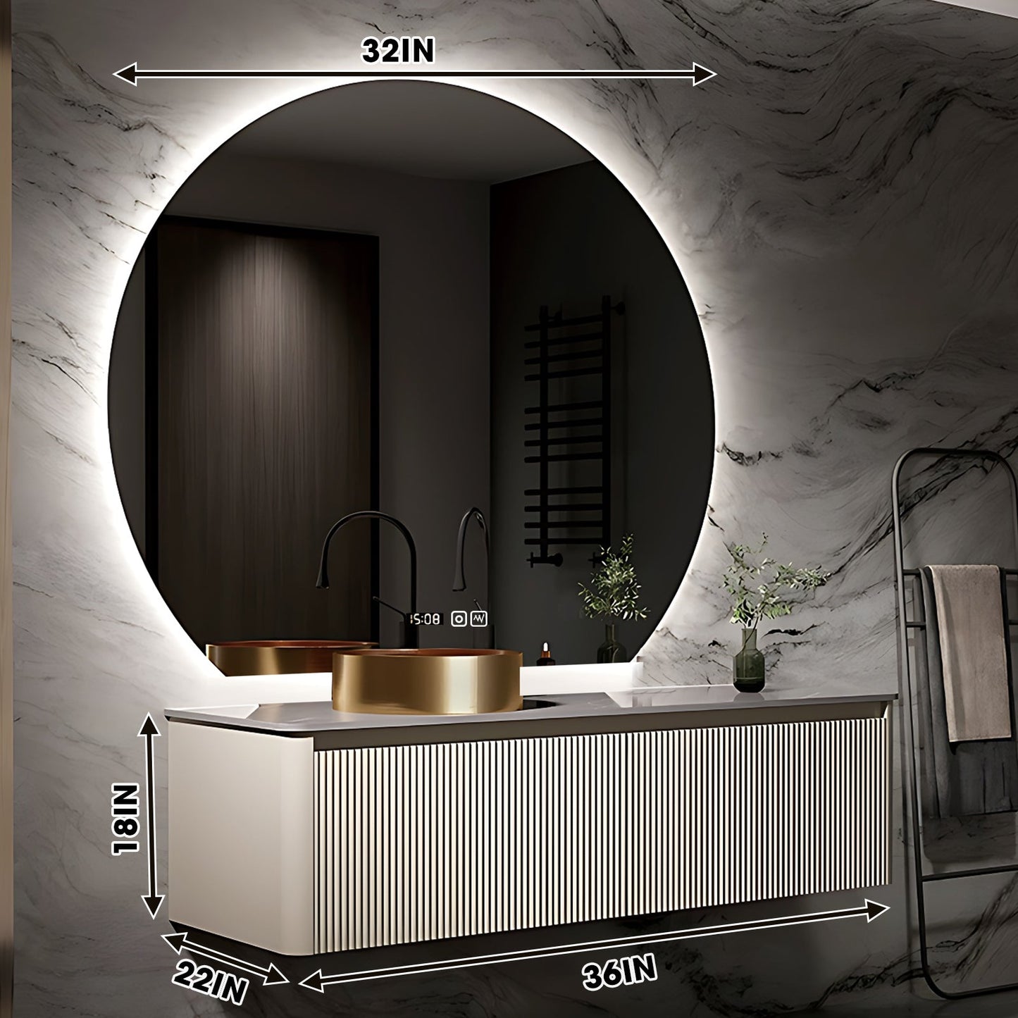 36"- 72" Modern Sink Wall Mounted Bath Vanity Set with Smart Defogging Mirror