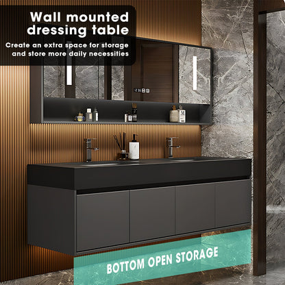 52"- 96"  Modern Floating Double Sink Bathroom Vanity Set,  Smart Mirror Cabinet