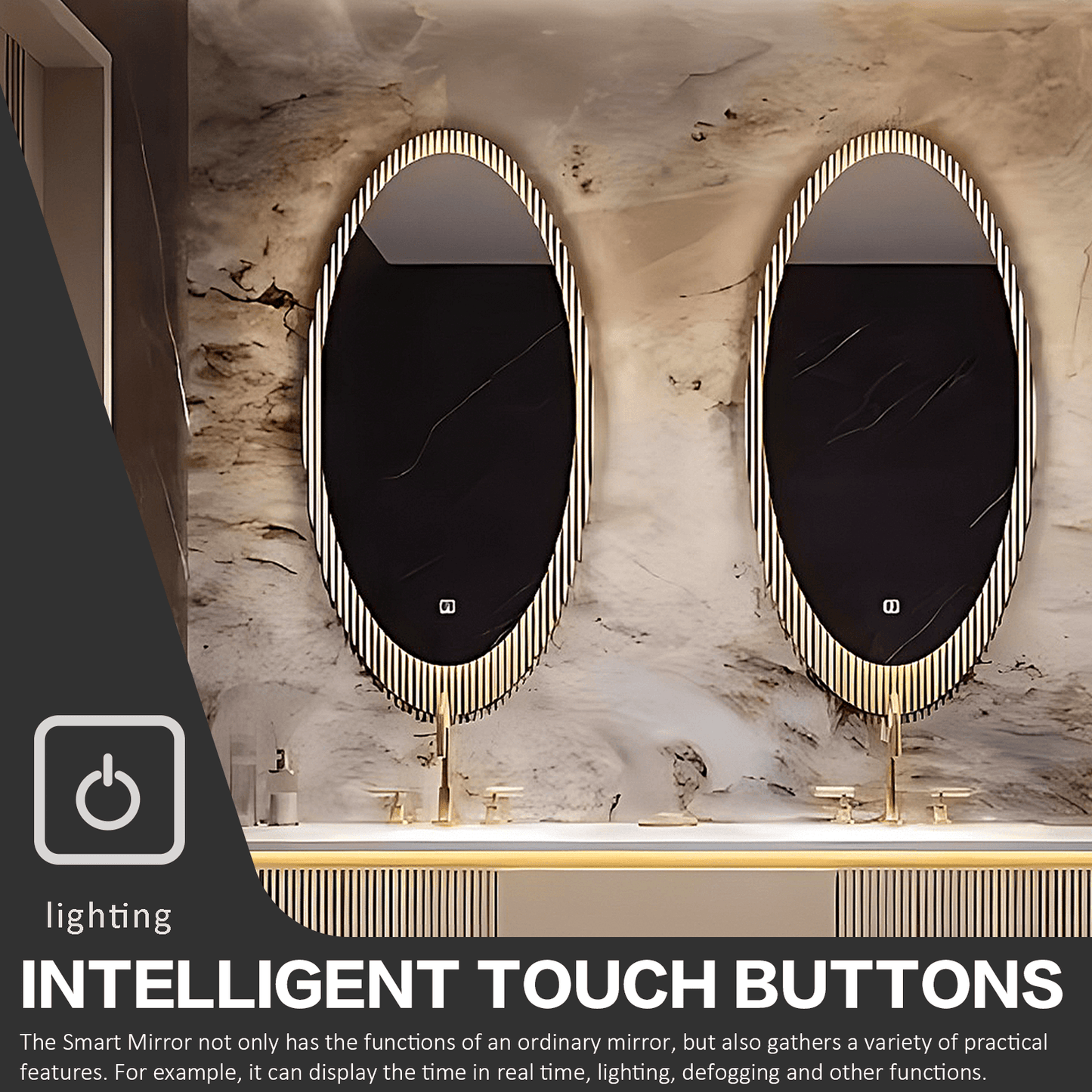 52"- 96" Luxury Bathroom Vanity with Double Sink & Lntelligent Defogging Mirror Gold
