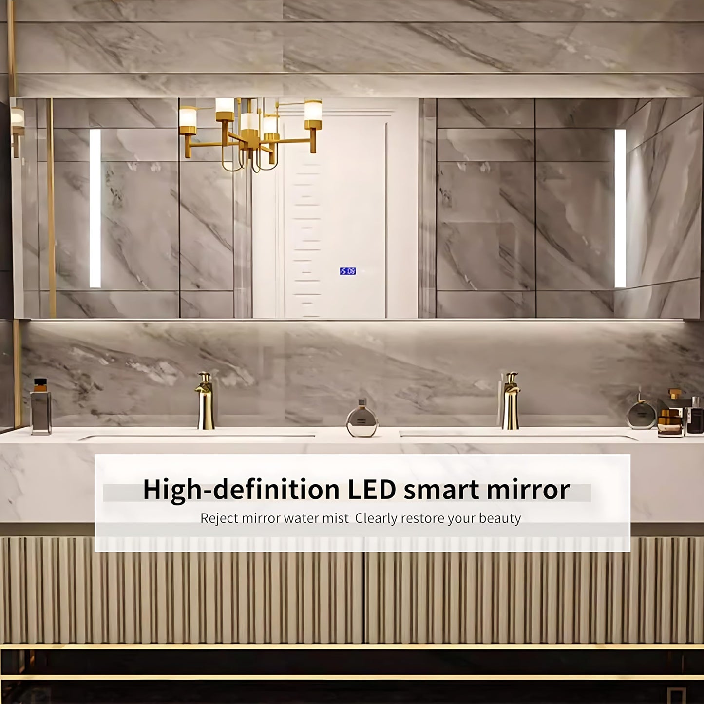 36"- 68" Freestanding Gold Bathroom Vanity Set with Smart Light Cabinet
