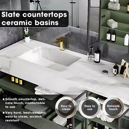 36"- 78" Green Bath Vanity Set with Defogging Mirror & Single Sink Floating