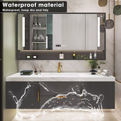 56"-96"Modern Bathroom Vanity with Sink Includes Gray Striped Storage Cabinet