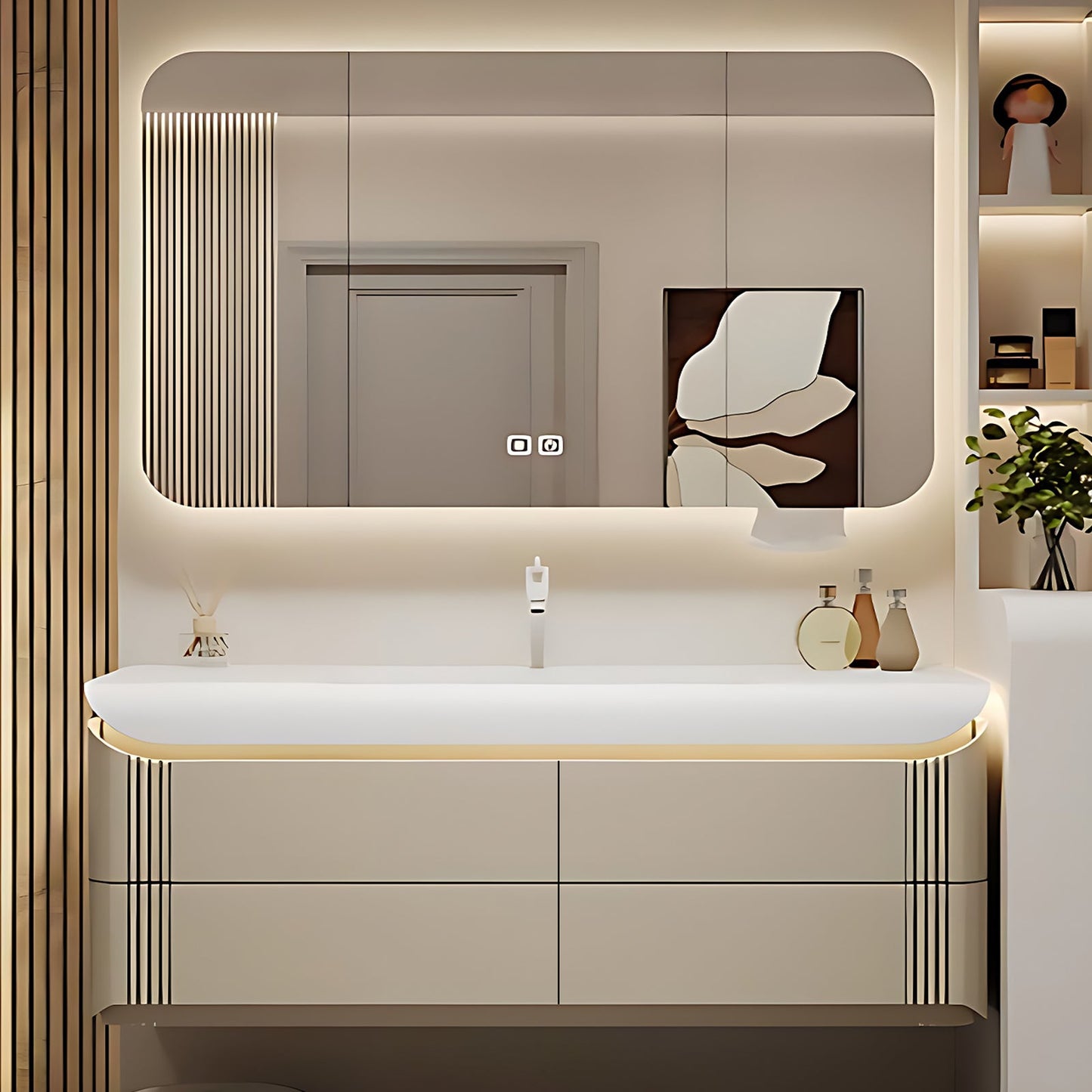 36"- 72" Wall-Mounted Bathroom Vanity Set with Smart Mirror , Single Sink