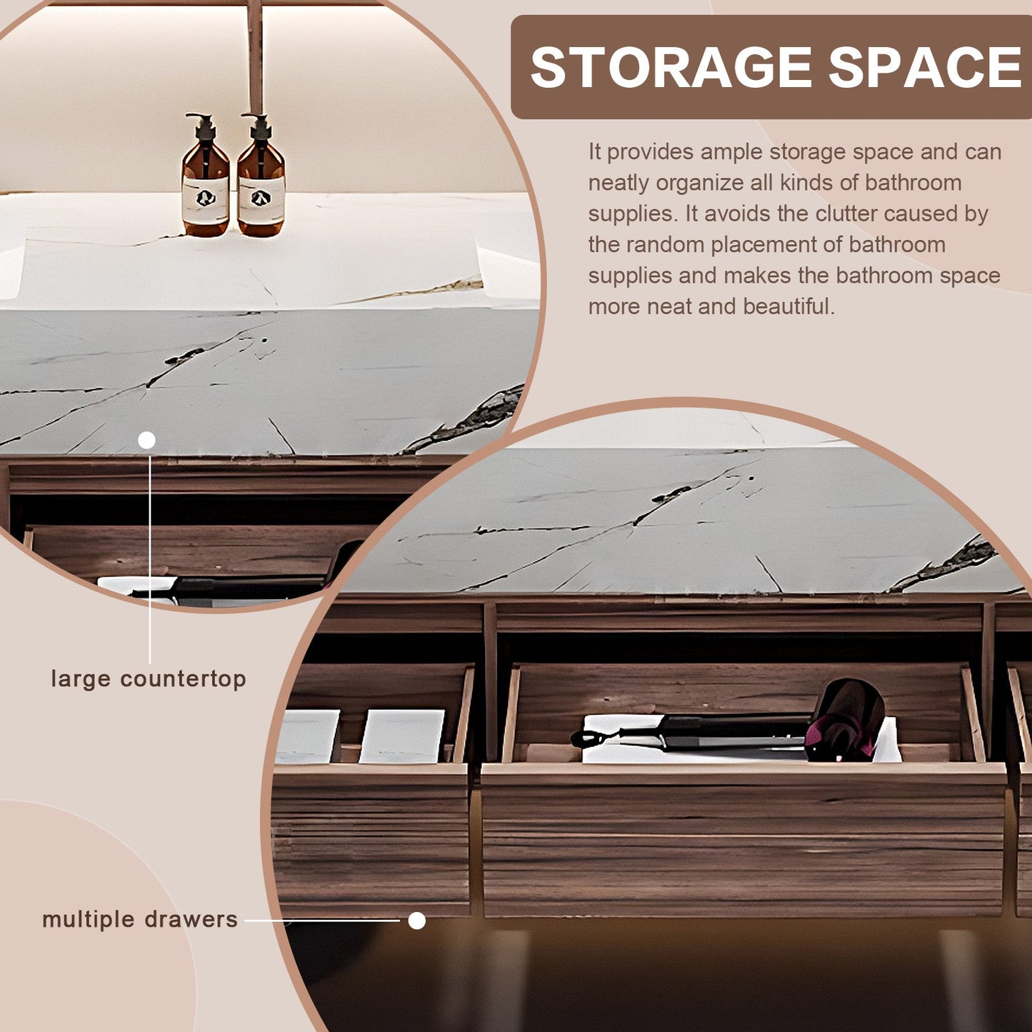 40"-72" Modern Floating Bathroom Vanity with Slate Countertop Smart Mirror