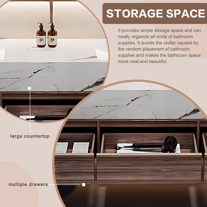 40"-72" Modern Floating Bathroom Vanity with Slate Countertop Smart Mirror