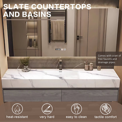 84‘’Solid Wood Bathroom Vanity Set with Integrated Sink and Smart Mirror