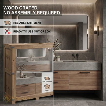 60''-96'' Double Bathroom Vanity with Sink Floating Storage Drawers Grey Marble Texture