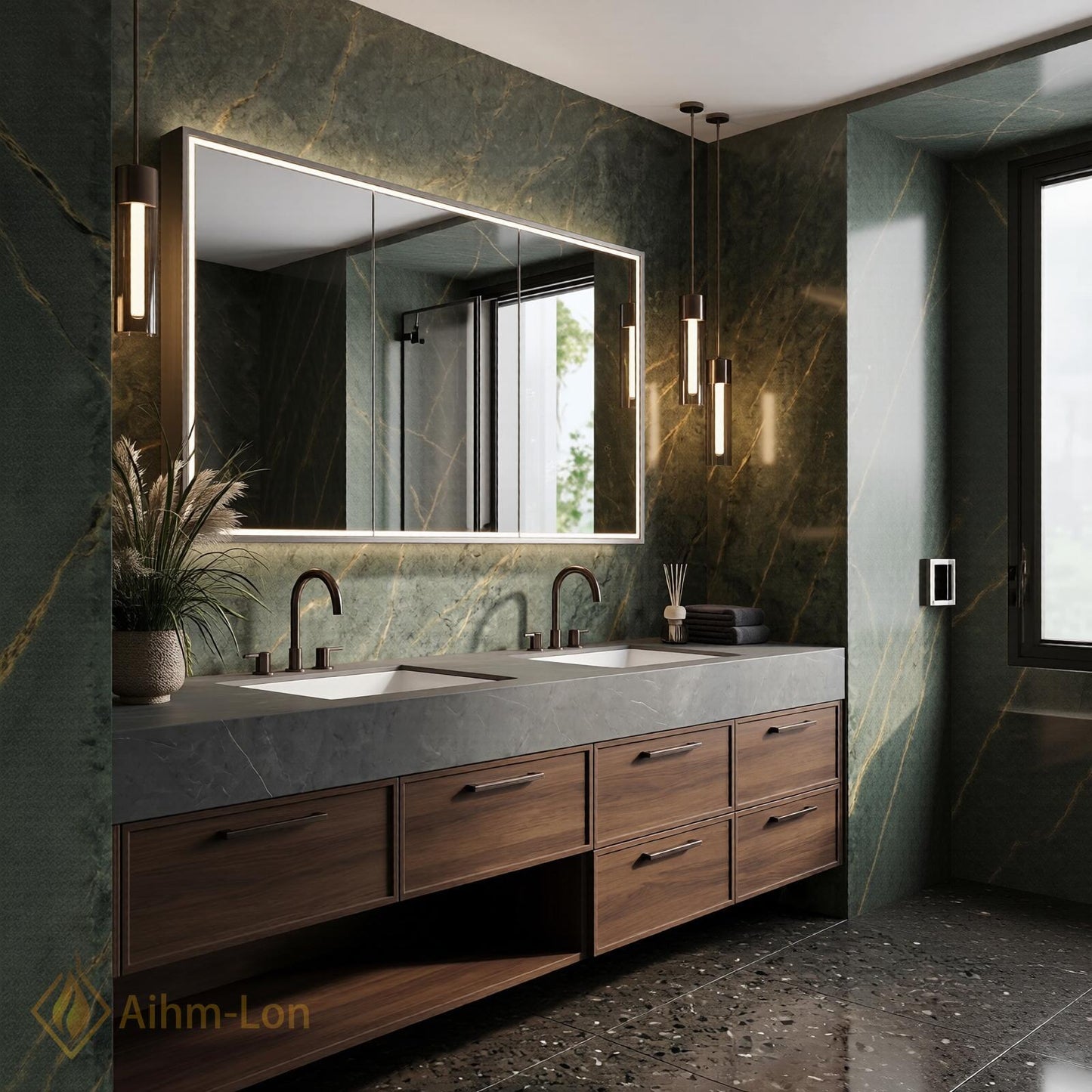 60''-96'' Double Bathroom Vanity with Sink Dark-Walnut Floating Drawers Storage Sleek