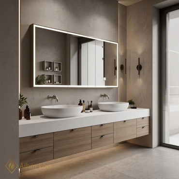 60''-96'' Double Bathroom Vanity with Sink Modern Floating Light Oak Texture Integrated