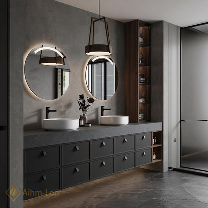 76''-96'' Double Bathroom Vanity with Sink Dark Charcoal Modern Floating Stone-Top