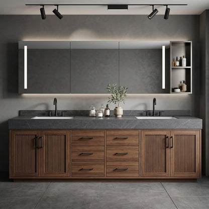 60''-96'' Double Bathroom Vanity with Sink Modern Fluted Slatted Doors Central Drawer