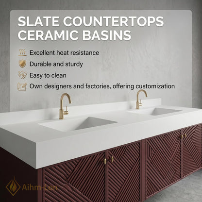 78''-96'' Modern Floating Bathroom Vanity with Sink Geometric Panel Doors Wine-Red Drawers