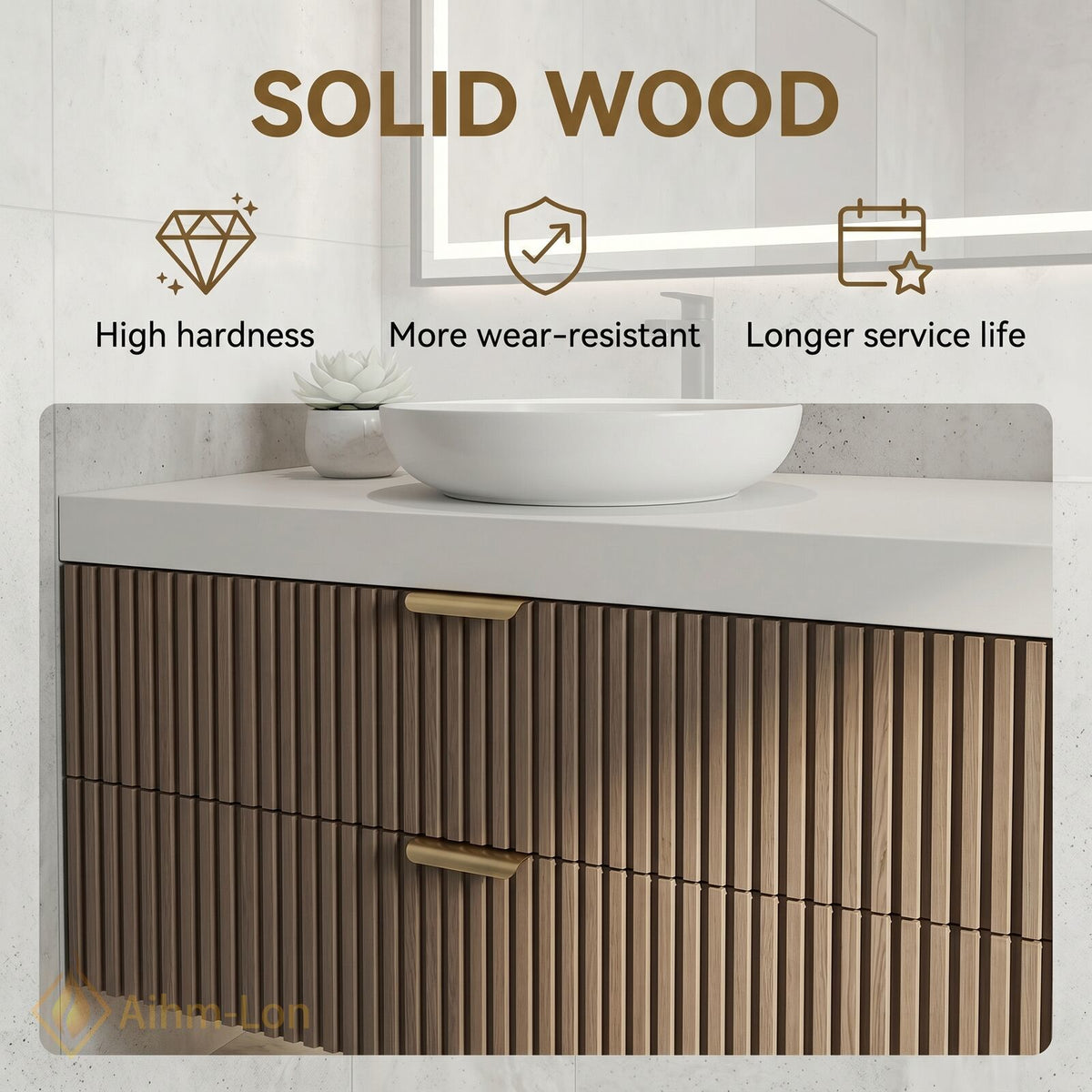 60''-96'' Double Bathroom Vanity with Sink Slatted Wood Finish Open Storage Decor