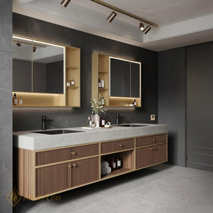 60''-96'' Double Bathroom Vanity with Sink Matte Grey Drawers Slatted Panel