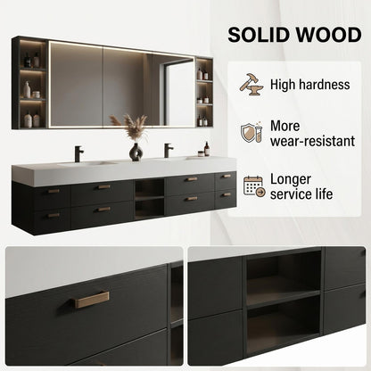60''-96'' Double Bathroom Vanity with Sink Modern Floating Textured Grey Finish Spacious Mirror