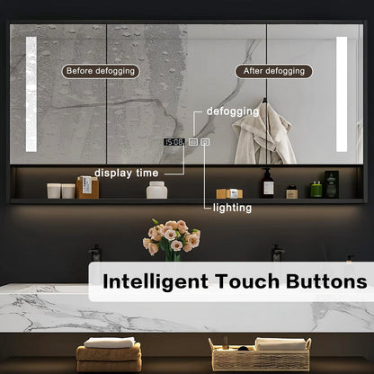 52"-78"Modern Vanity Double Sink Open Storage and LED Smart Mirror