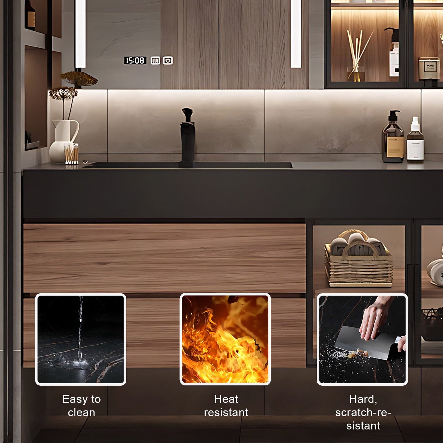 36"-72"Luxurious Solid Wood Bathroom Cabinet and Marble Slate Sink