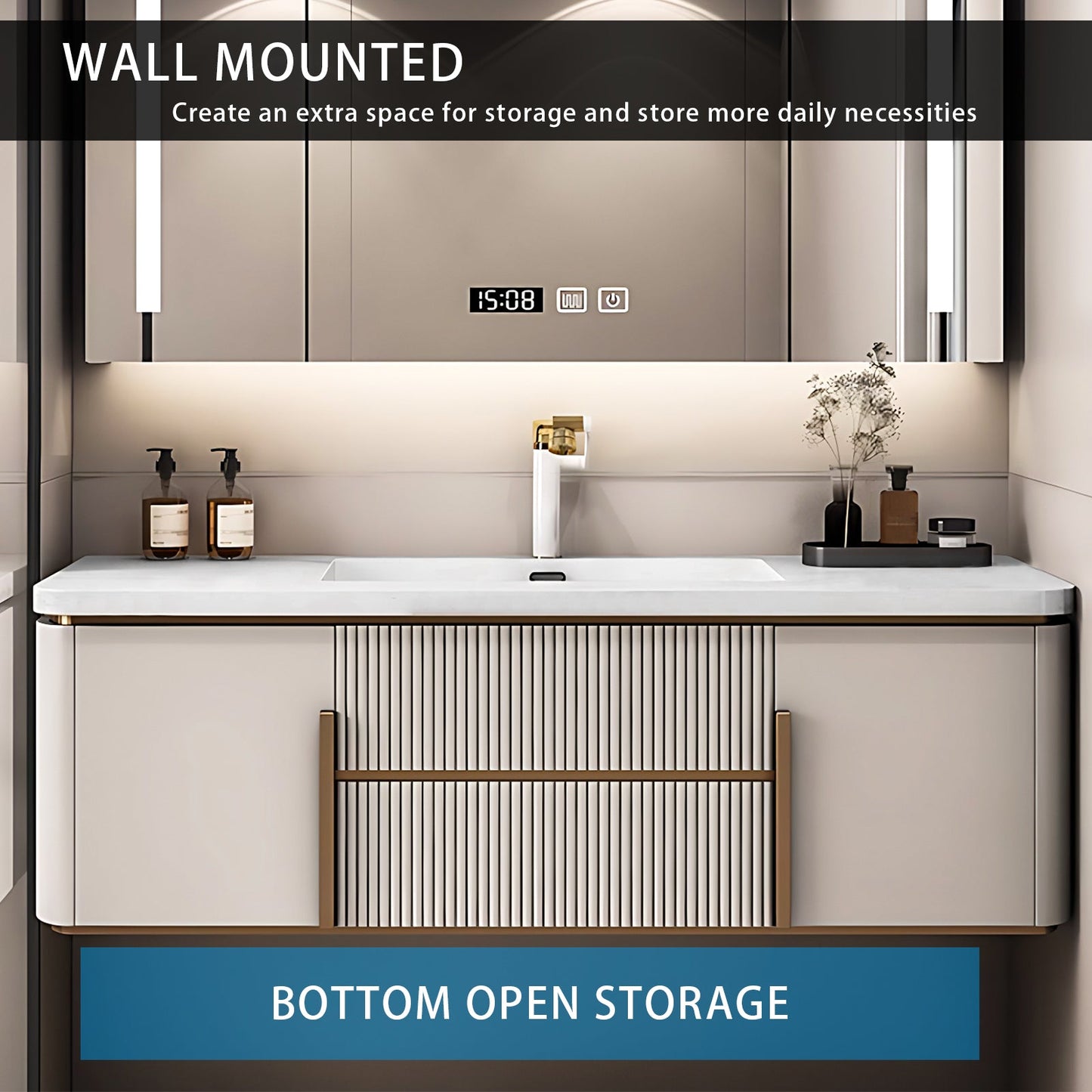 40"- 72" Modern Single Sink Floating Bath Vanity Set with  Smart Mirror Cabinet