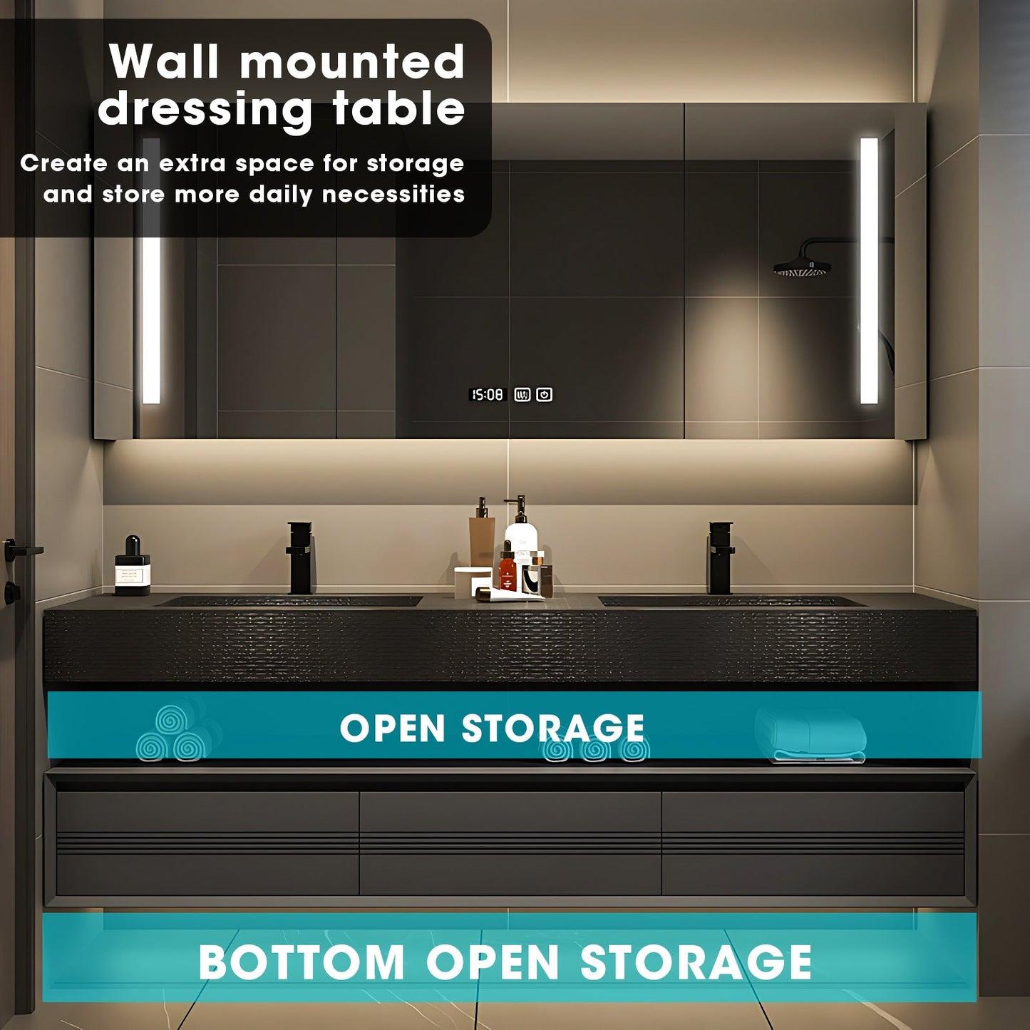 56"-96"Modern Bathroom Vanities with Three Large Drawers