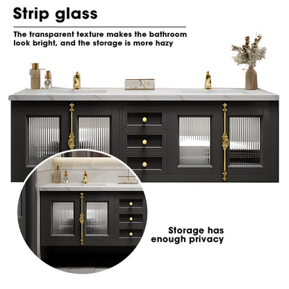 56"- 96"Elegant Double Sink Bathroom Vanity with Sense of Atmosphere Defogging Mirror