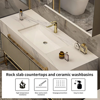 36"- 68" Freestanding Gold Bathroom Vanity Set with Smart Light Cabinet