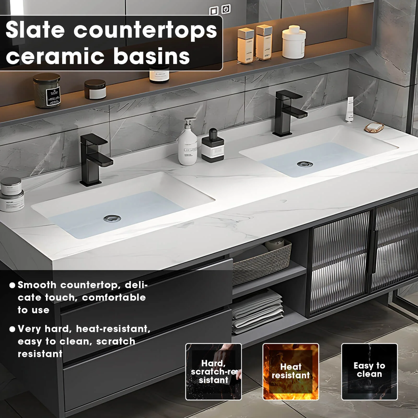 36"- 78" Modern Vanity Set for Bathroom with Smart LED Mirror and Sink