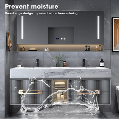60“-96”Floating Bathroom Vanity with Lacquer Finish, Showing Vertical Lattice Texture