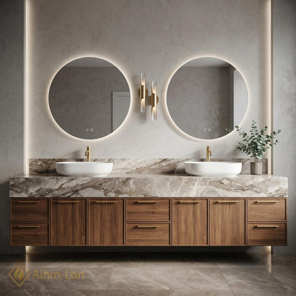 78''-96'' Double Bathroom Vanity with Sink Floating Marble-Top Drawers Storage Sleek