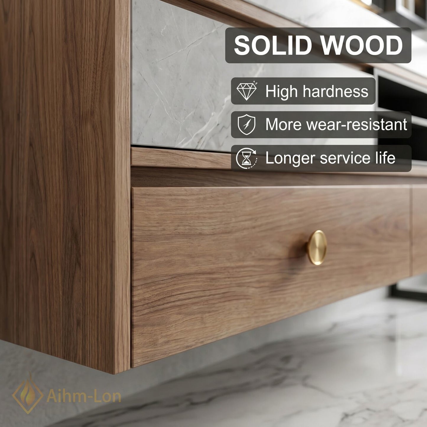 60''-96'' Floating Bathroom Vanity with Sink Wood Framed Marble Patterned Mirror Cabinet