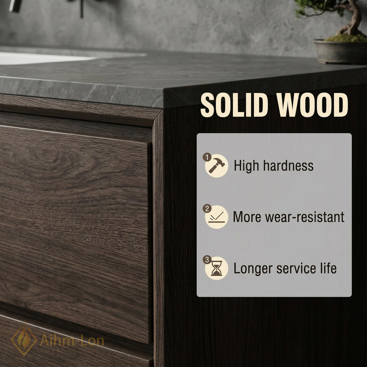 60''-96'' Double Bathroom Vanity with Sink Modern Floating Walnut Slatted Finish Dark