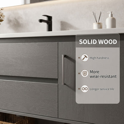 36''-64'' Modern Bathroom Vanity with Sink Single Sink Solid Wood Grain Floating Smart Mirror