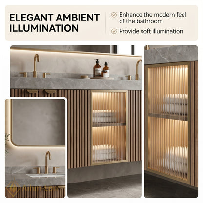 70''-96'' Double Bathroom Vanity with Sink Floating Elegant Slat Design Wooden Textured