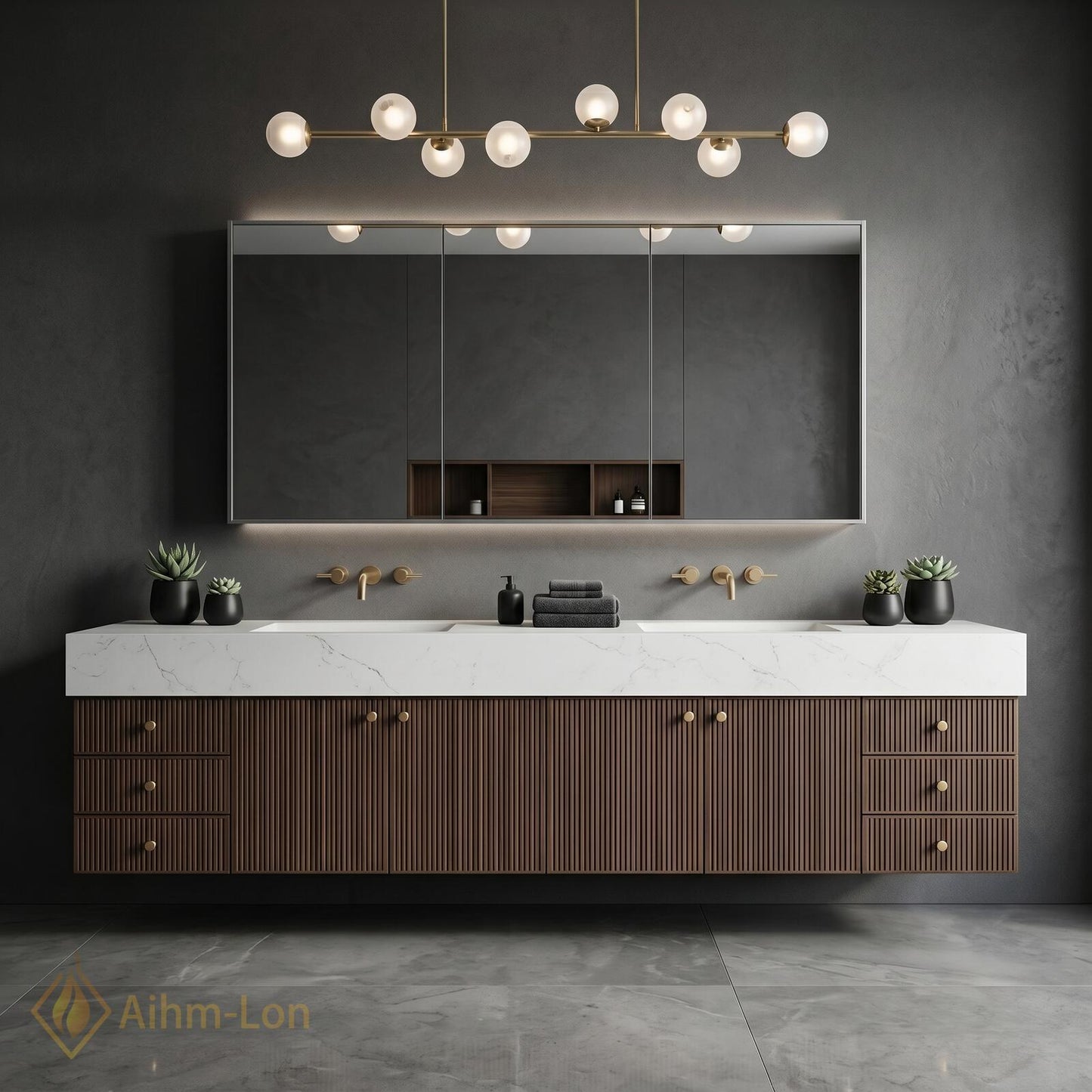 72''-96'' Double Bathroom Vanity with Sink Modern Floating Panels Marble-Top Setup