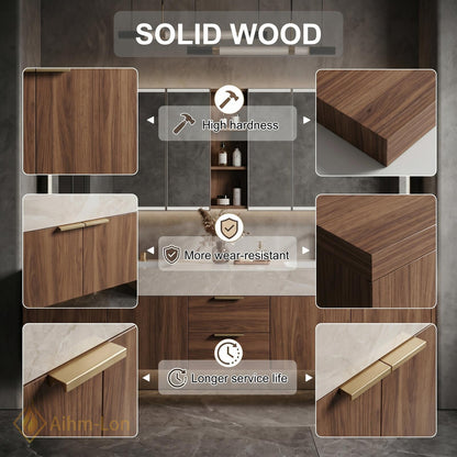 60''-96'' Double Bathroom Vanity with Sink Floating Dark Walnut Finish Slatted Panel