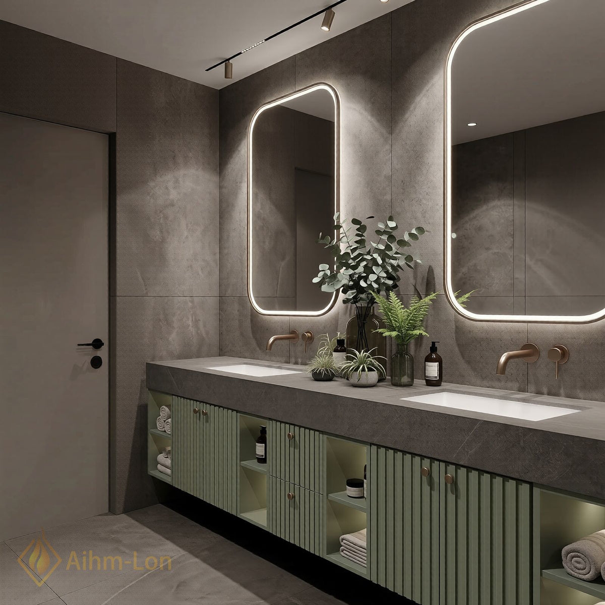 78''-96'' Double Bathroom Vanity with Sink Grooved Cabinet Doors Stone-Textured Top Stone