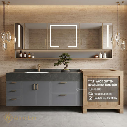 60''-96'' Double Bathroom Vanity with Sink Fluted Panel Doors Spacious Storage