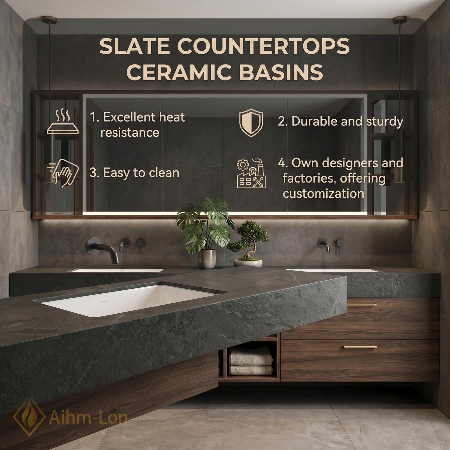 60''-96'' Double Bathroom Vanity with Sink Elegant Dark Walnut Open Shelf Organization