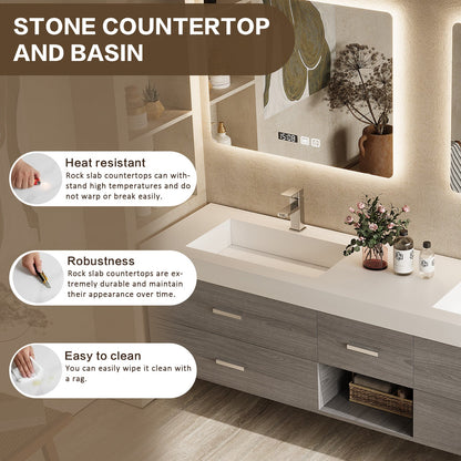 56"- 78"Floating Bathroom Vanity Includes Five Brown Wood Design Drawer