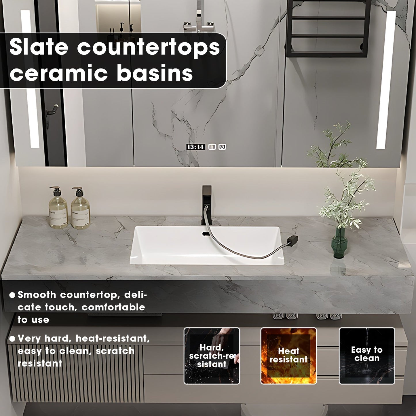 36"-72"Bathroom Vanity with Sink Floating Solid Wood Geometric Texture