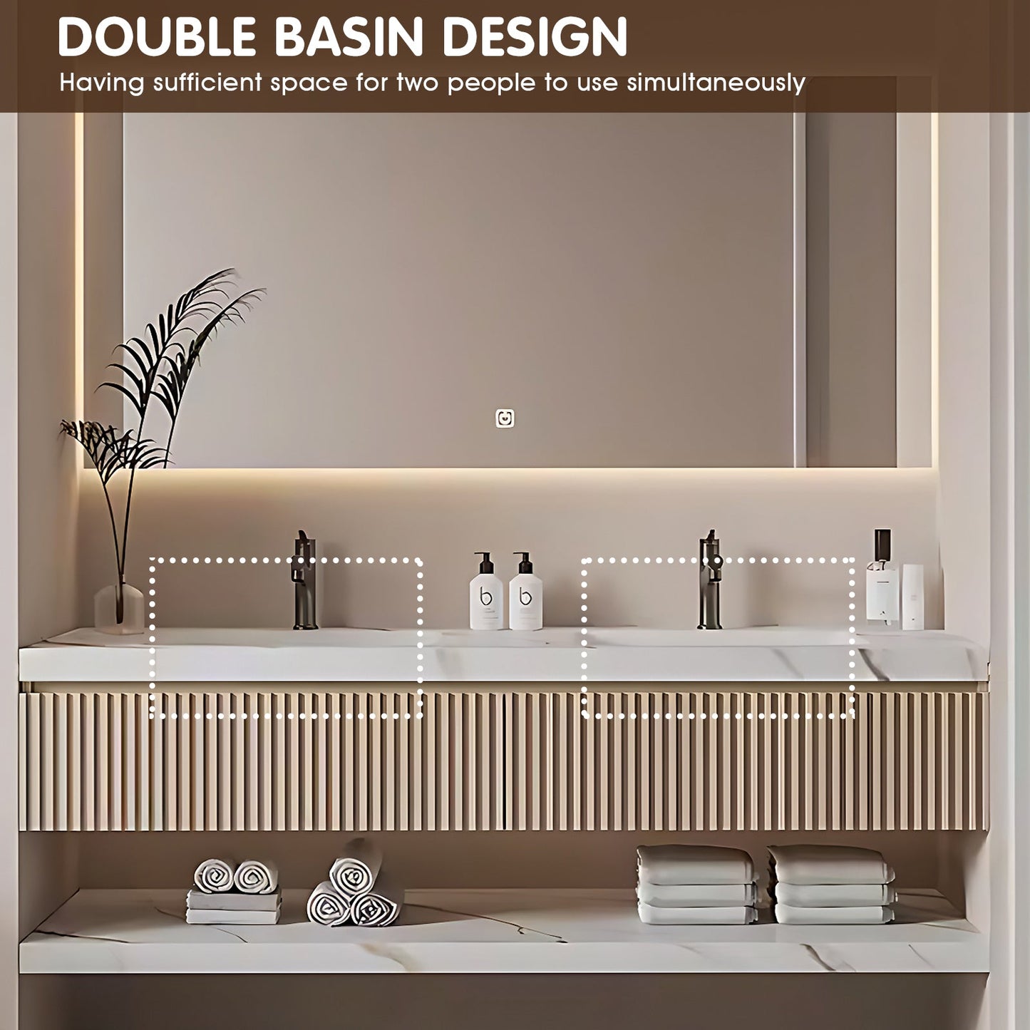 52"- 96" Floating Bathroom Vanity Set with Double Sink Mirror
